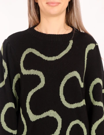 Pulover Pieces, negru/verde