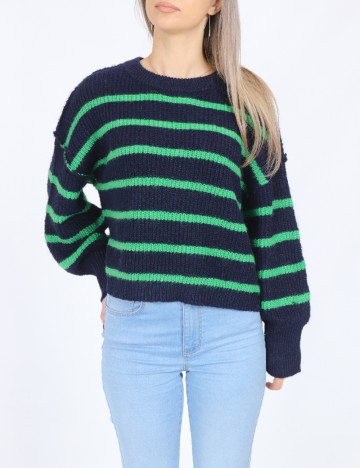 
						Pulover Only, bleumarin/verde