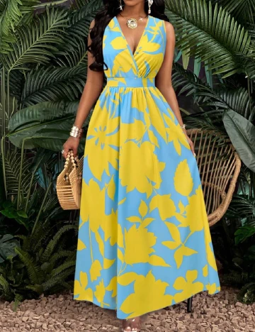 Rochie lunga SHEIN, albastru/galben