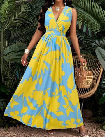 Rochie lunga SHEIN, albastru/galben