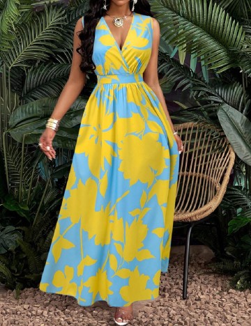 Rochie lunga SHEIN, albastru/galben