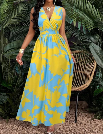 Rochie lunga SHEIN, albastru/galben
