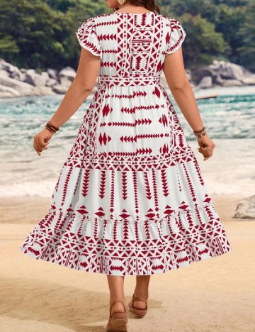 Rochie medie SHEIN CURVE, alb/rosu