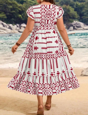 Rochie medie SHEIN CURVE, alb/rosu