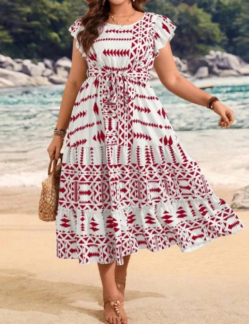 Rochie medie SHEIN CURVE, alb/rosu