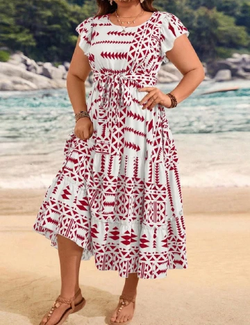 Rochie medie SHEIN CURVE, alb/rosu
