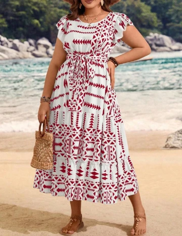 Rochie medie SHEIN CURVE, alb/rosu
