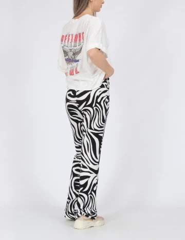 Pantaloni Pieces, alb/negru