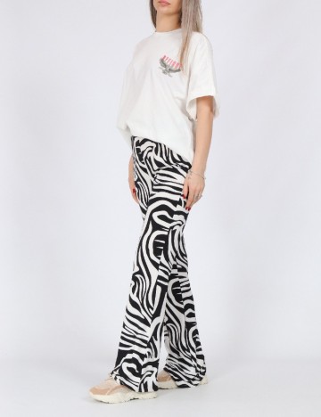 Pantaloni Pieces, alb/negru