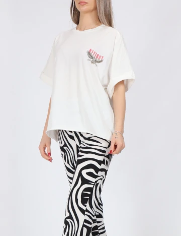 Pantaloni Pieces, alb/negru