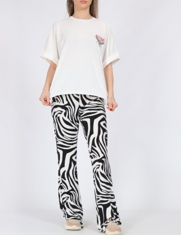 Pantaloni Pieces, alb/negru