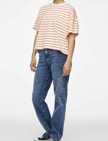 Tricou Pieces, alb/portocaliu