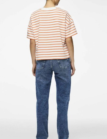 Tricou Pieces, alb/portocaliu