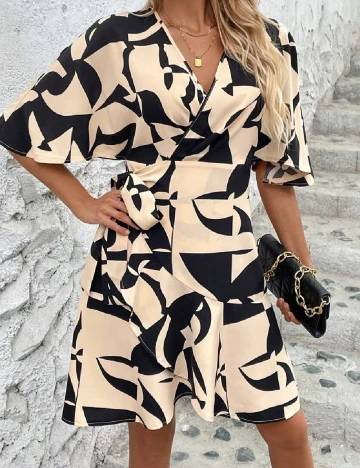 Rochie scurta SHEIN, crem/negru