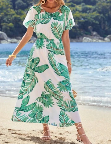 Rochie lunga SHEIN, alb/verde