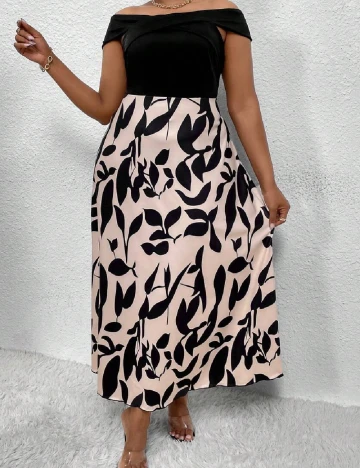 Rochie lunga SHEIN CURVE, negru/crem