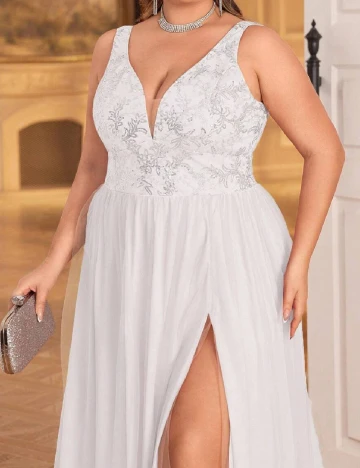 Rochie lunga Double Crazy Plus Size, alb