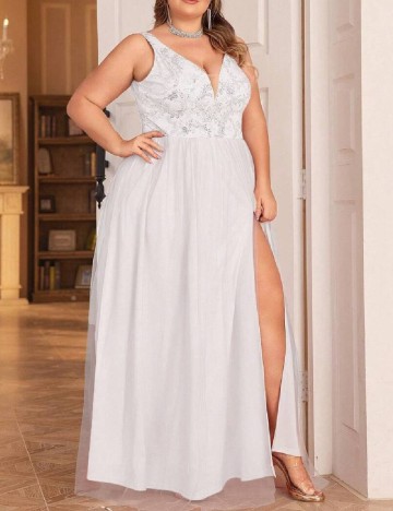 Rochie lunga Double Crazy Plus Size, alb