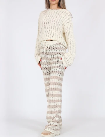 Pantaloni Noisy May, alb/crem Crem