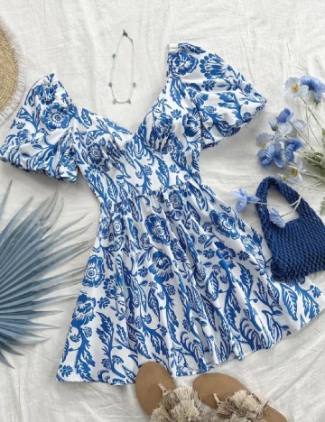 Rochie scurta SHEIN, alb/albastru