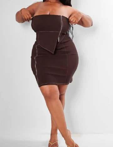 Rochie scurta PRETTYLITTLETHING Plus Size, maro
