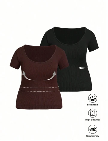 Set Tricouri 2 bucati SHEIN CURVE, negru/maro