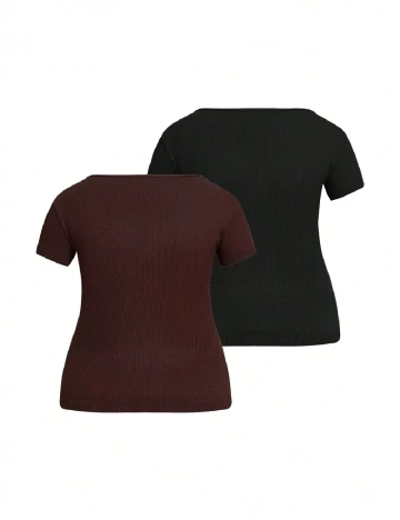 Set Tricouri 2 bucati SHEIN CURVE, negru/maro