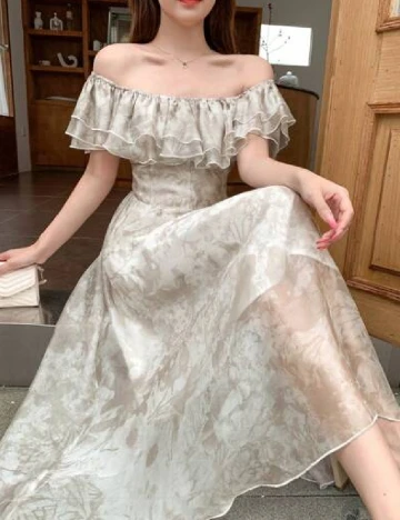 Rochie medie Dazy, ecru