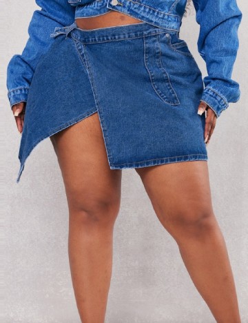 Fusta PrettyLittleThing Plus Size, albastru