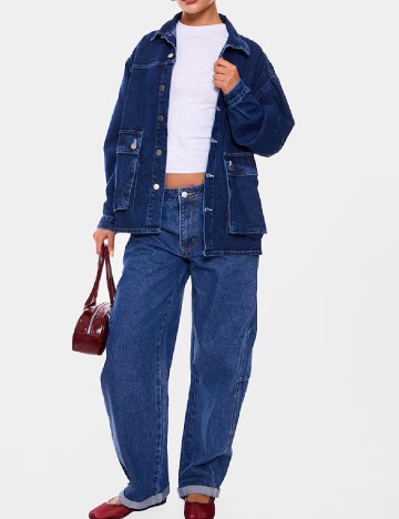 Jacheta Oversize PRETTYLITTLETHING, bleumarin