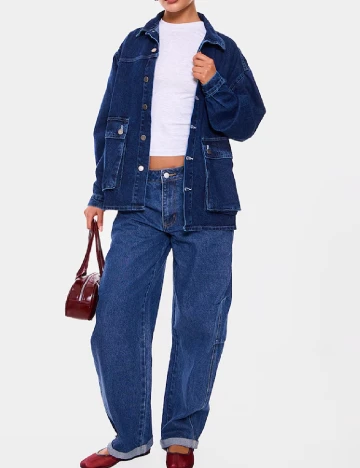 Jacheta Oversize PRETTYLITTLETHING, bleumarin
