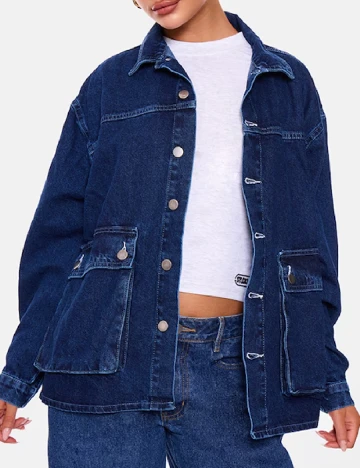 Jacheta Oversize PRETTYLITTLETHING, bleumarin