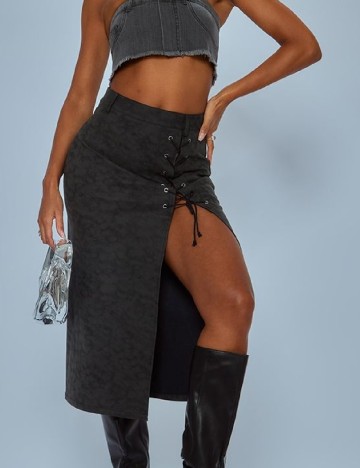 Fusta PrettyLittleThing, gri inchis