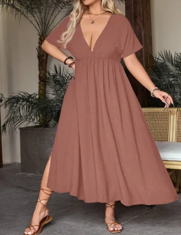 Rochie lunga SHEIN CURVE, roz pudra inchis