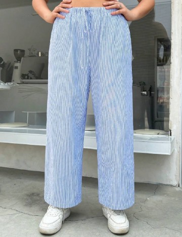 Pantaloni SHEIN CURVE, albastru/alb