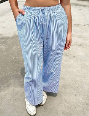 Pantaloni SHEIN CURVE, albastru/alb