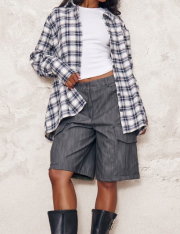 
						Jacheta Oversize PRETTYLITTLETHING, alb/albastru