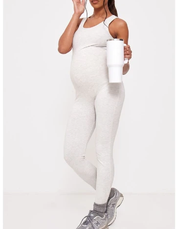 Salopeta PRETTYLITTLETHING Maternity, gri deschis