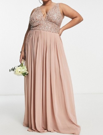 Rochie lunga Beauut Plus Size, roz pudra