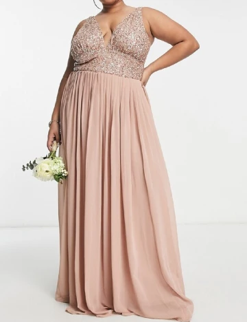 Rochie lunga Beauut Plus Size, roz pudra