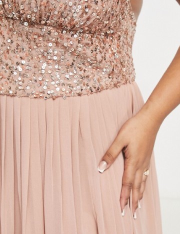 Rochie lunga Beauut Plus Size, roz pudra