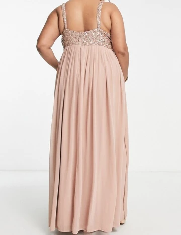 Rochie lunga Beauut Plus Size, roz pudra
