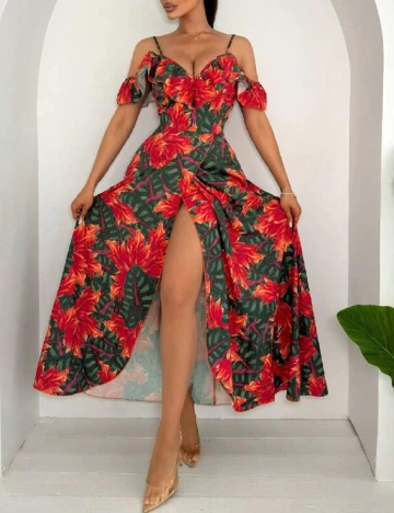 Rochie lunga SHEIN, verde/rosu