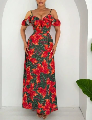 Rochie lunga SHEIN, verde/rosu