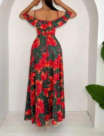 Rochie lunga SHEIN, verde/rosu