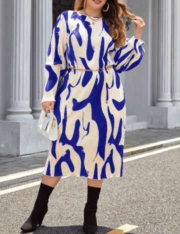 Rochie medie SHEIN CURVE, albastru/alb