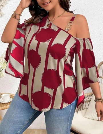 Bluza SHEIN CURVE, bej/rosu