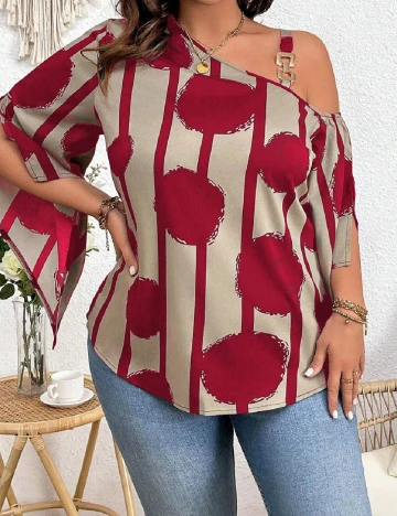 Bluza SHEIN CURVE, bej/rosu