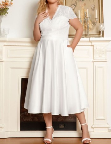 Rochie medie Ever-Pretty Plus Size, alb