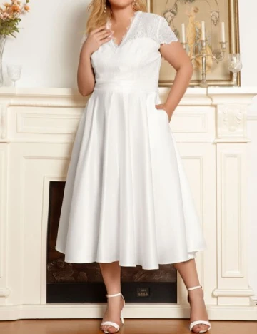 Rochie medie Ever-Pretty Plus Size, alb